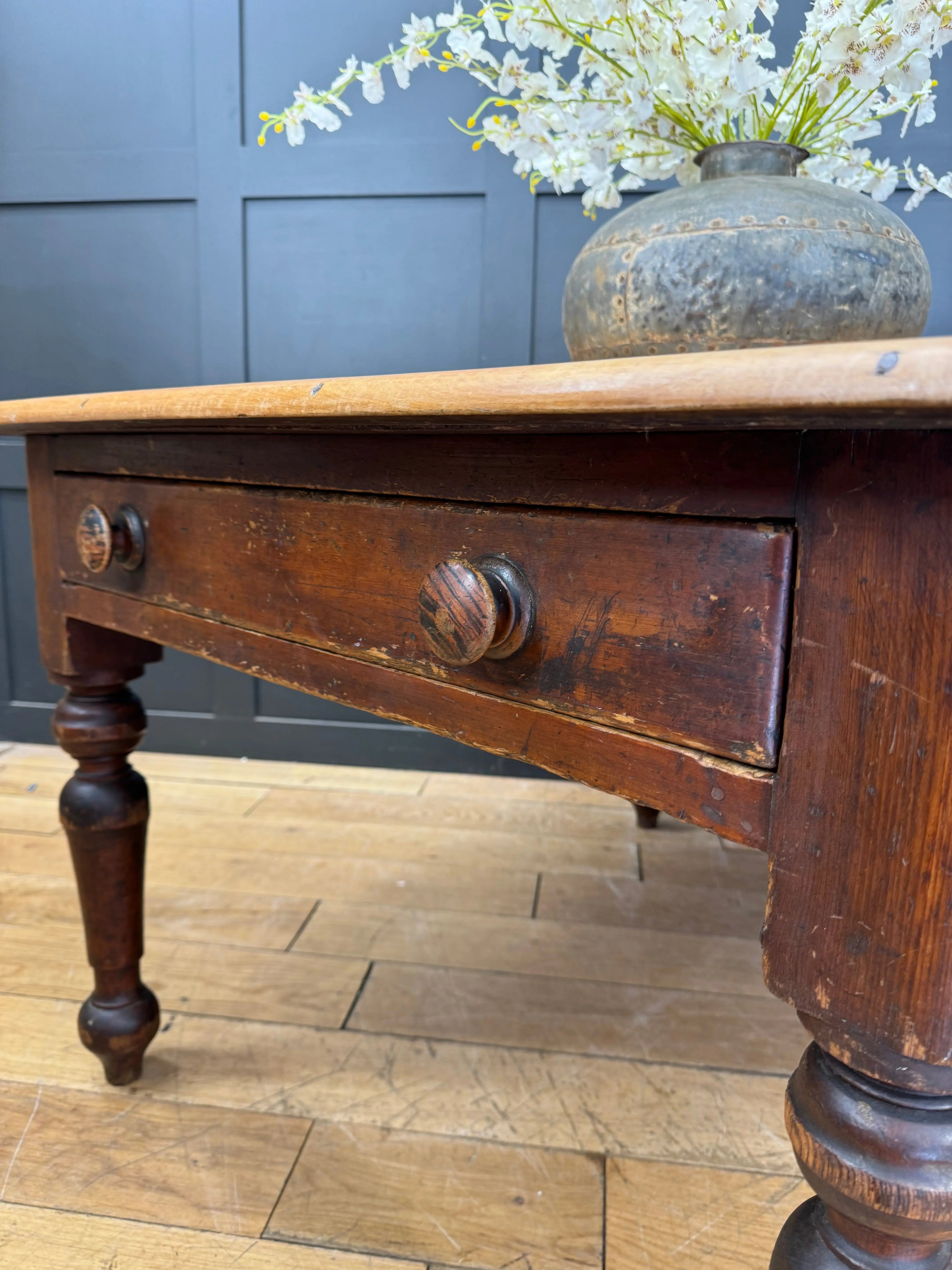 Antique Pine Dining Table / Victorian Kitchen Table / Rustic Farmhouse Pine Desk