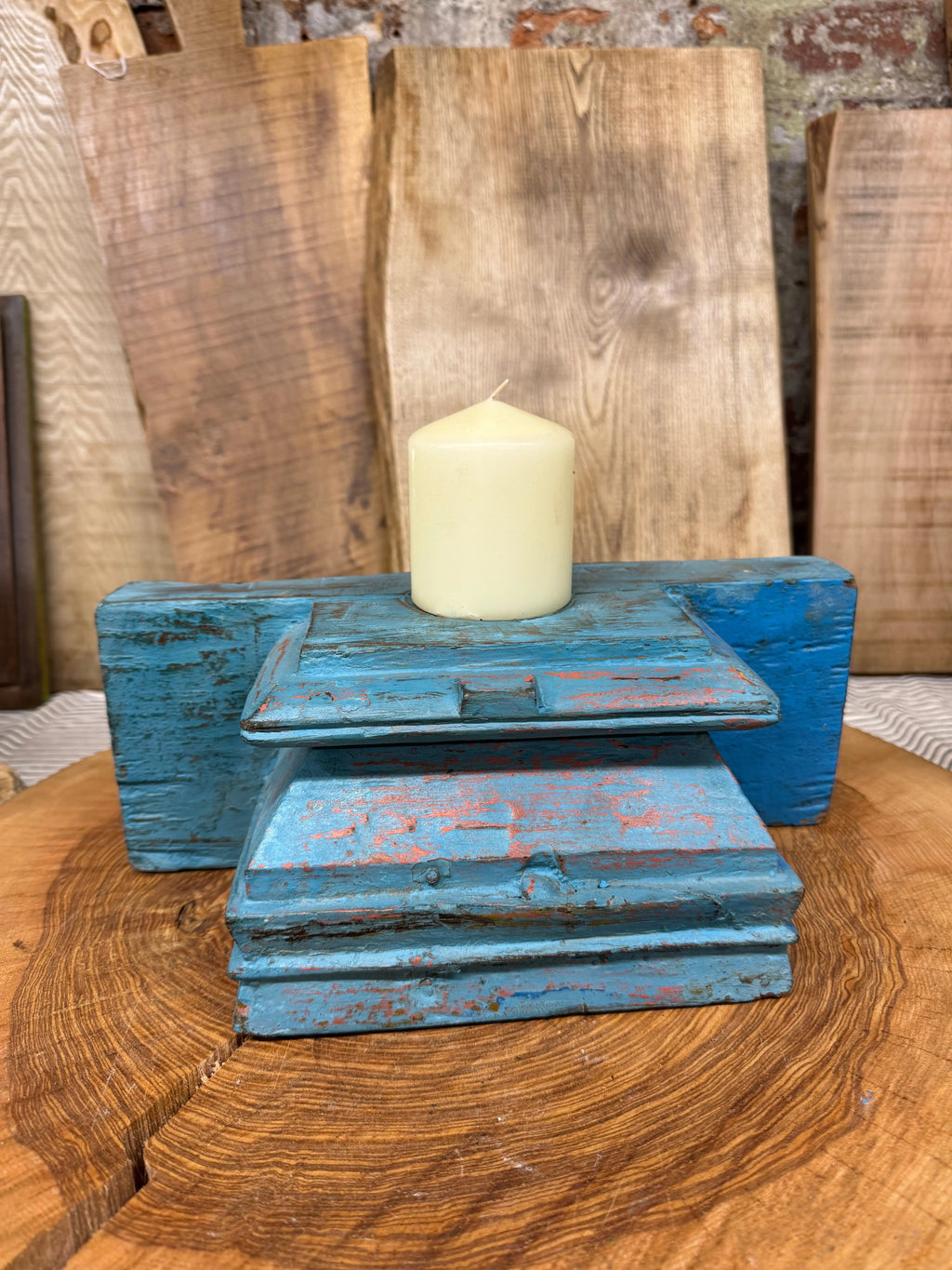 Rustic Warehouse Norfolk Reclaimed Wood Indian Pillar Candle Holder