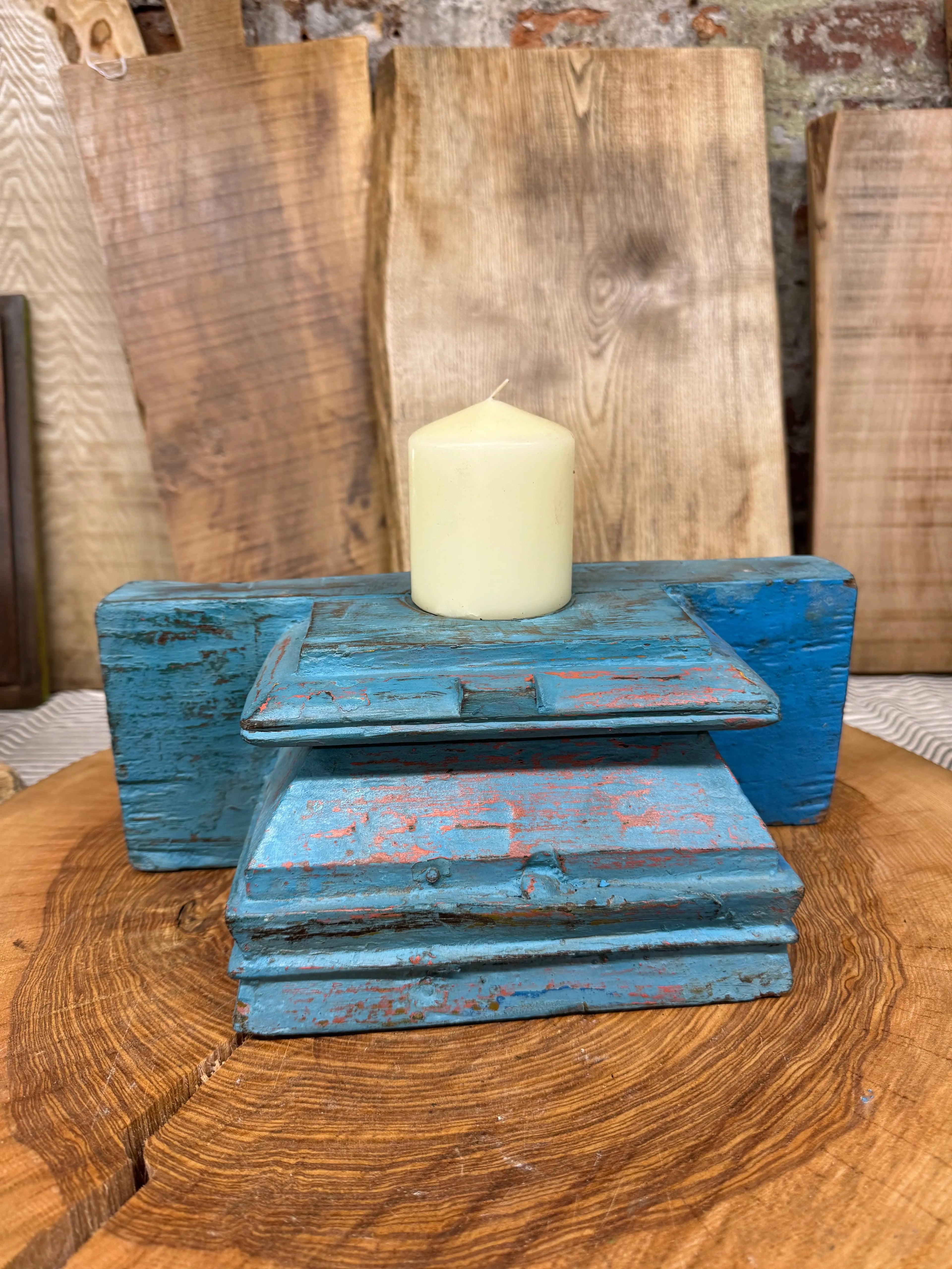 Rustic Warehouse Norfolk Reclaimed Wood Indian Pillar Candle Holder