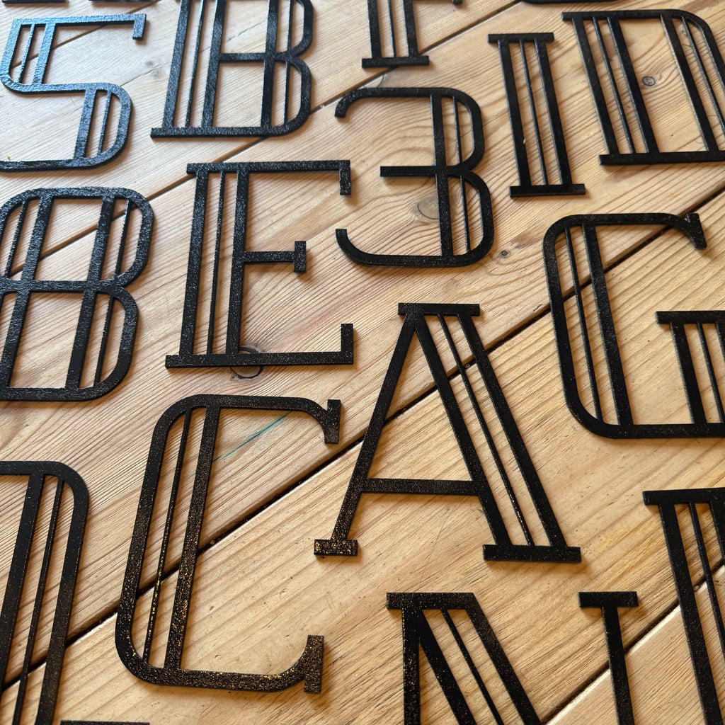 Art Deco Metal Letters & Numbers | Distressed Black Steel Wall Decor