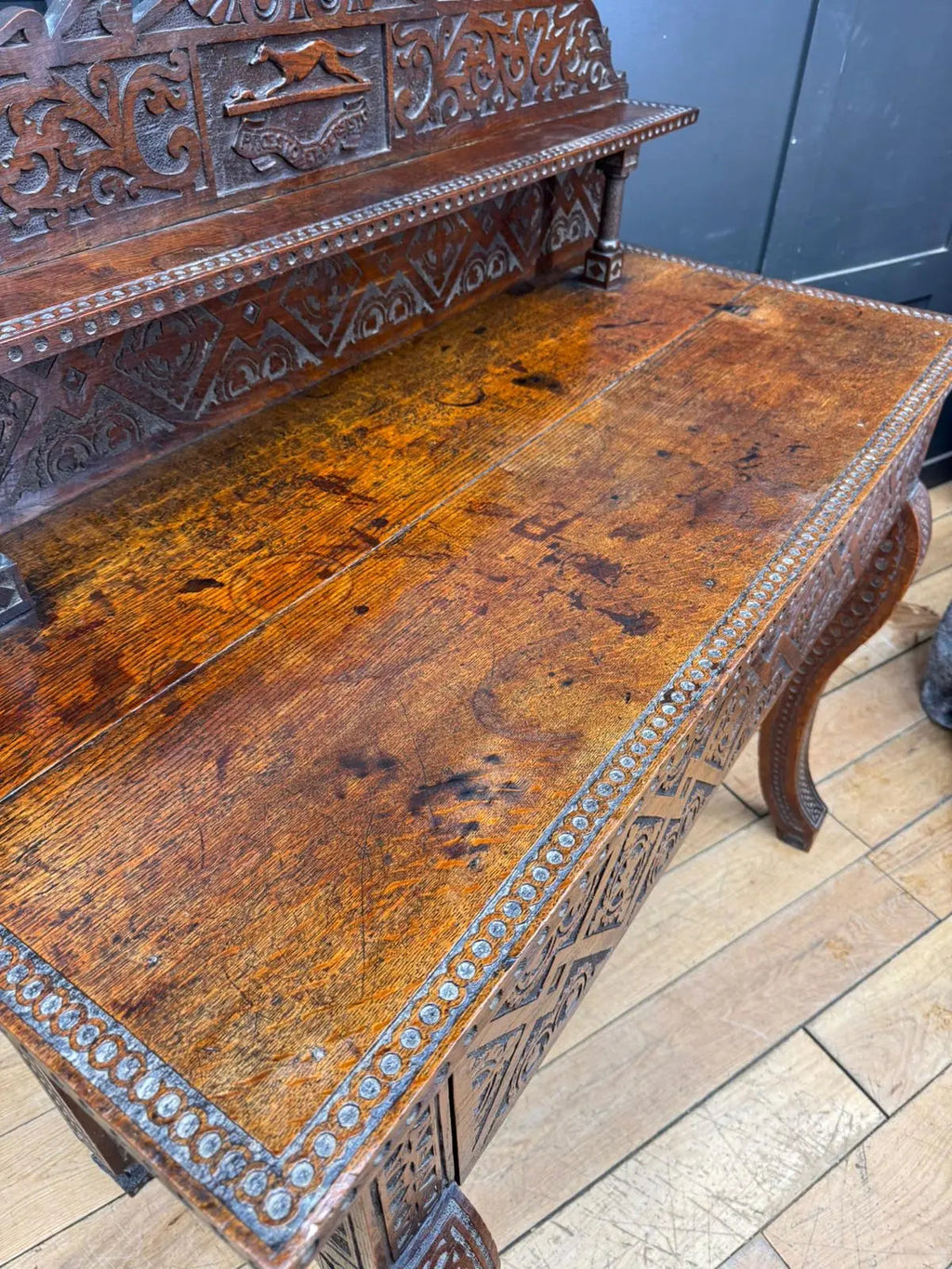 Antique Anglo-Indian Carved Oak Hall Table Sideboard / Antique Console Side Table