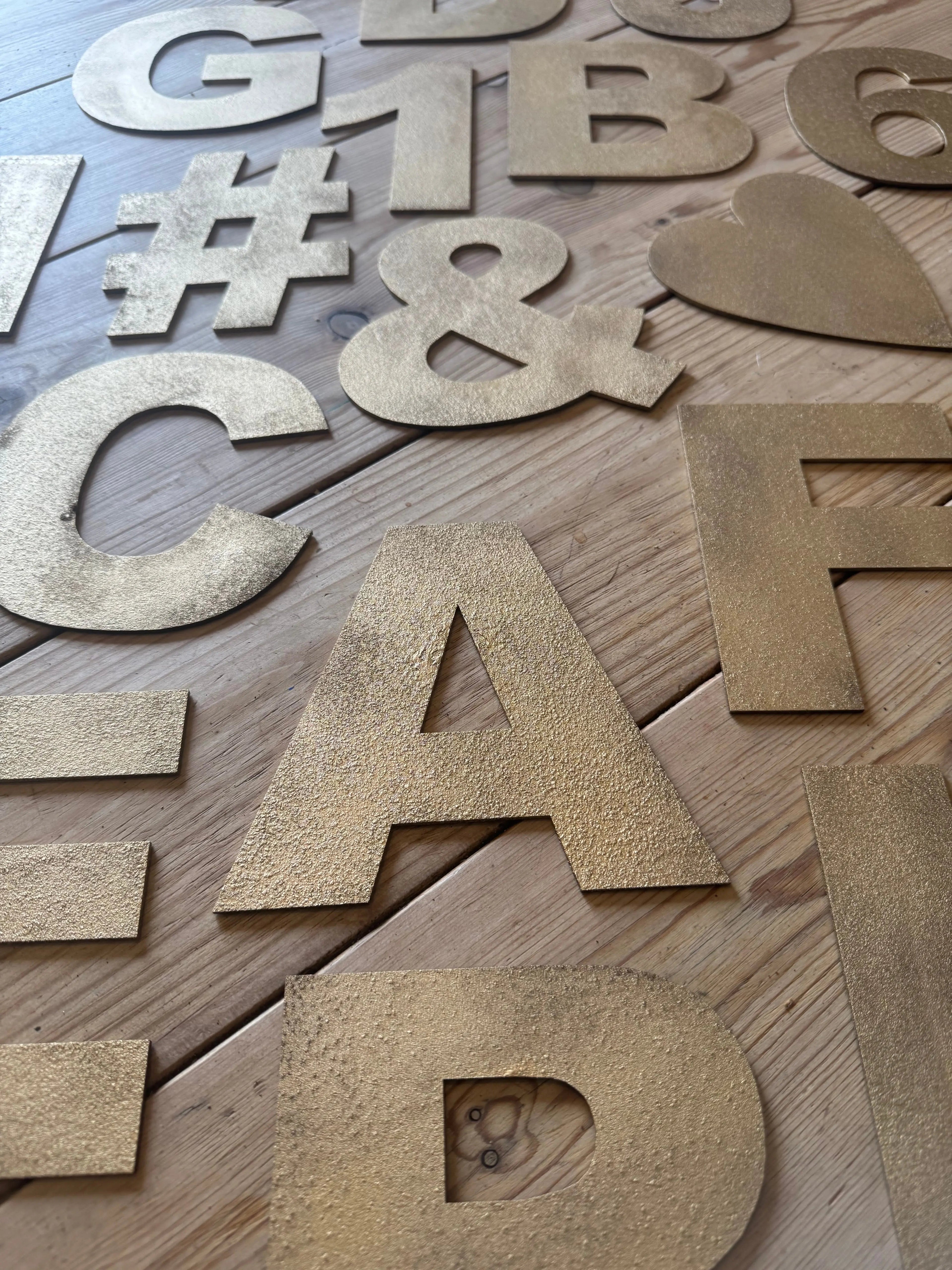 Rustic Warehouse Gold Metal Alphabet Letters – Vintage Fat Font Signage