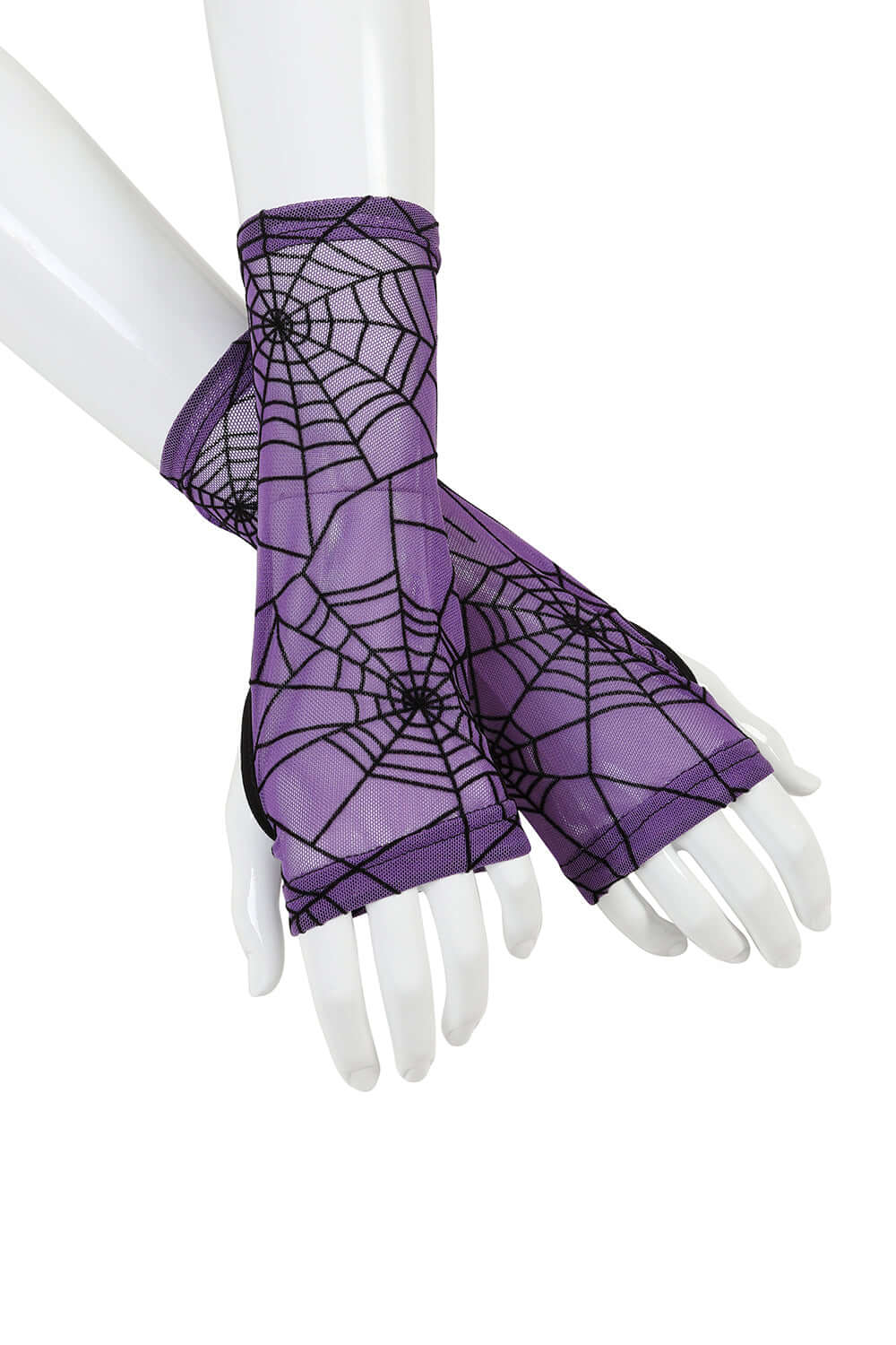 Banned Apparel Seraphina Purple Mesh Spiderweb Fingerless Gothic Gloves