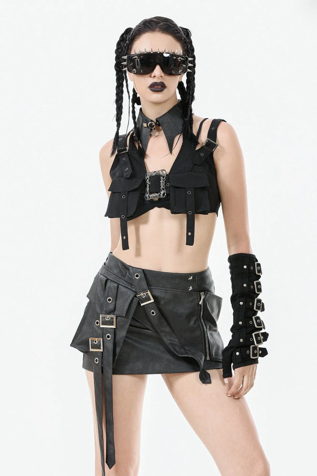 Dark in Love Belladonna Batwing Star Charm Collar – Goth Faux Leather