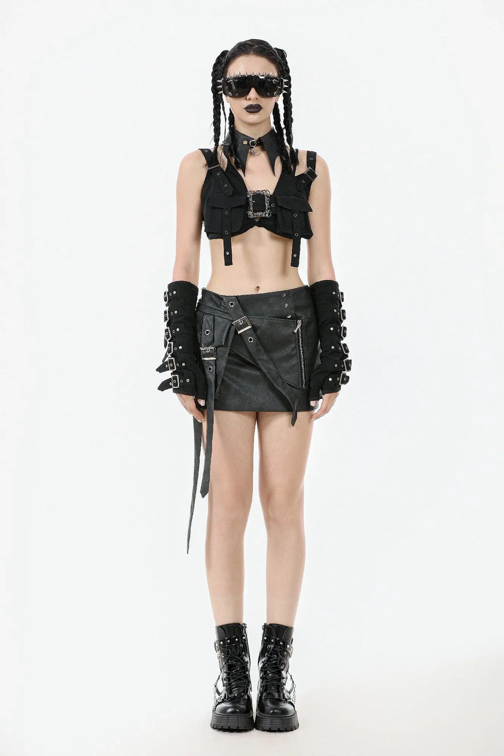 Dark in Love Belladonna Batwing Star Charm Collar – Goth Faux Leather