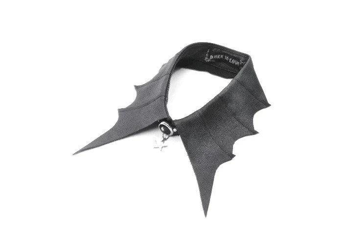 Dark in Love Belladonna Batwing Star Charm Collar – Goth Faux Leather