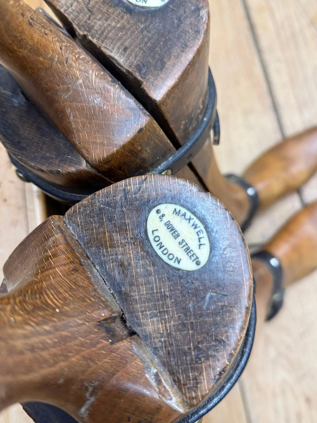 Antique English Beech Boot Trees Stretchers - Maxwell 8 Dover Street London