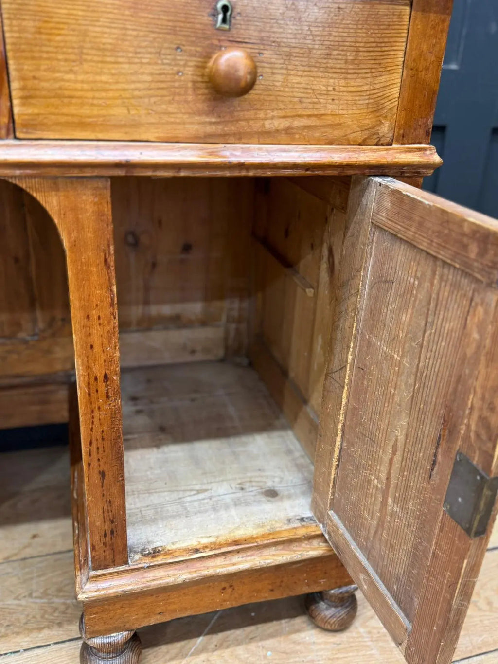 Antique Pine Pedestal Desk Dressing Table with Cupboards & Drawers