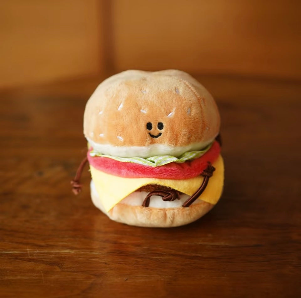 LuLuFun Studio Plush Burger Keychain – Soft Kawaii Bag Charm Toy
