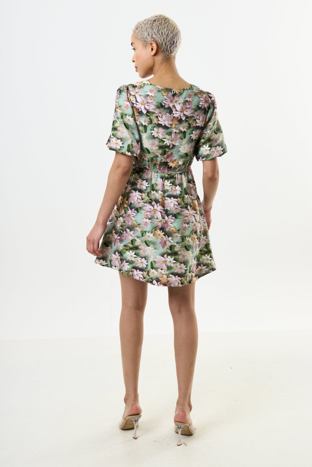 Agata 3D Daisy Print Mini Dress - Green