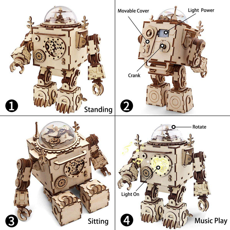 Rokr Robot Orpheus 3D Wooden Puzzle – Steampunk DIY Music Box Kit