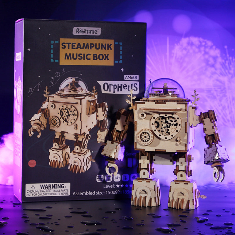 Rokr Robot Orpheus 3D Wooden Puzzle – Steampunk DIY Music Box Kit