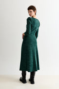 Ambrose Sustainable Marl Sweetheart Neck Midi Dress – Green