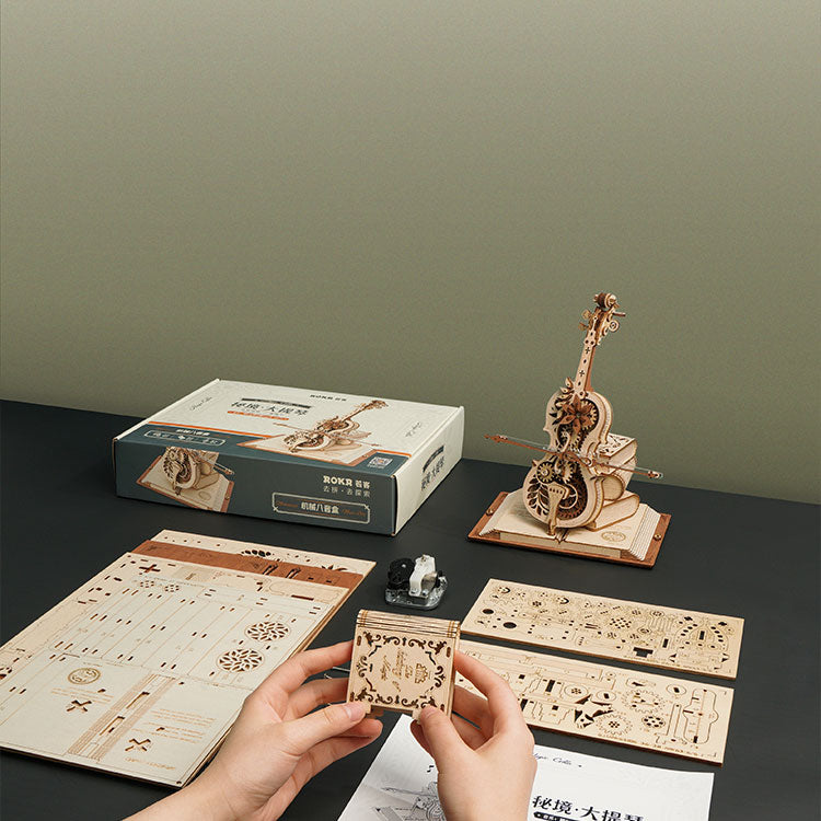 ROKR Magic Cello 3D Wooden Puzzle – Mechanical Music Box DIY Kit