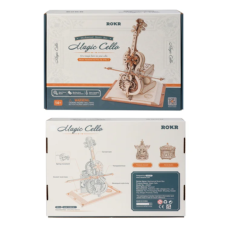 ROKR Magic Cello 3D Wooden Puzzle – Mechanical Music Box DIY Kit