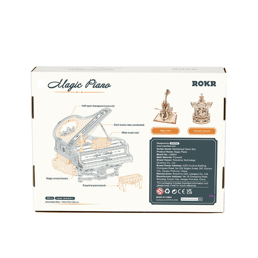 ROKR Magic Piano 3D Wooden Puzzle – Mechanical Music Box DIY Kit