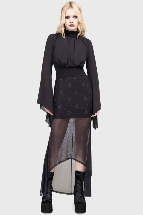 Killstar Astralune High Neck Top – Flared Sleeve Gothic Blouse