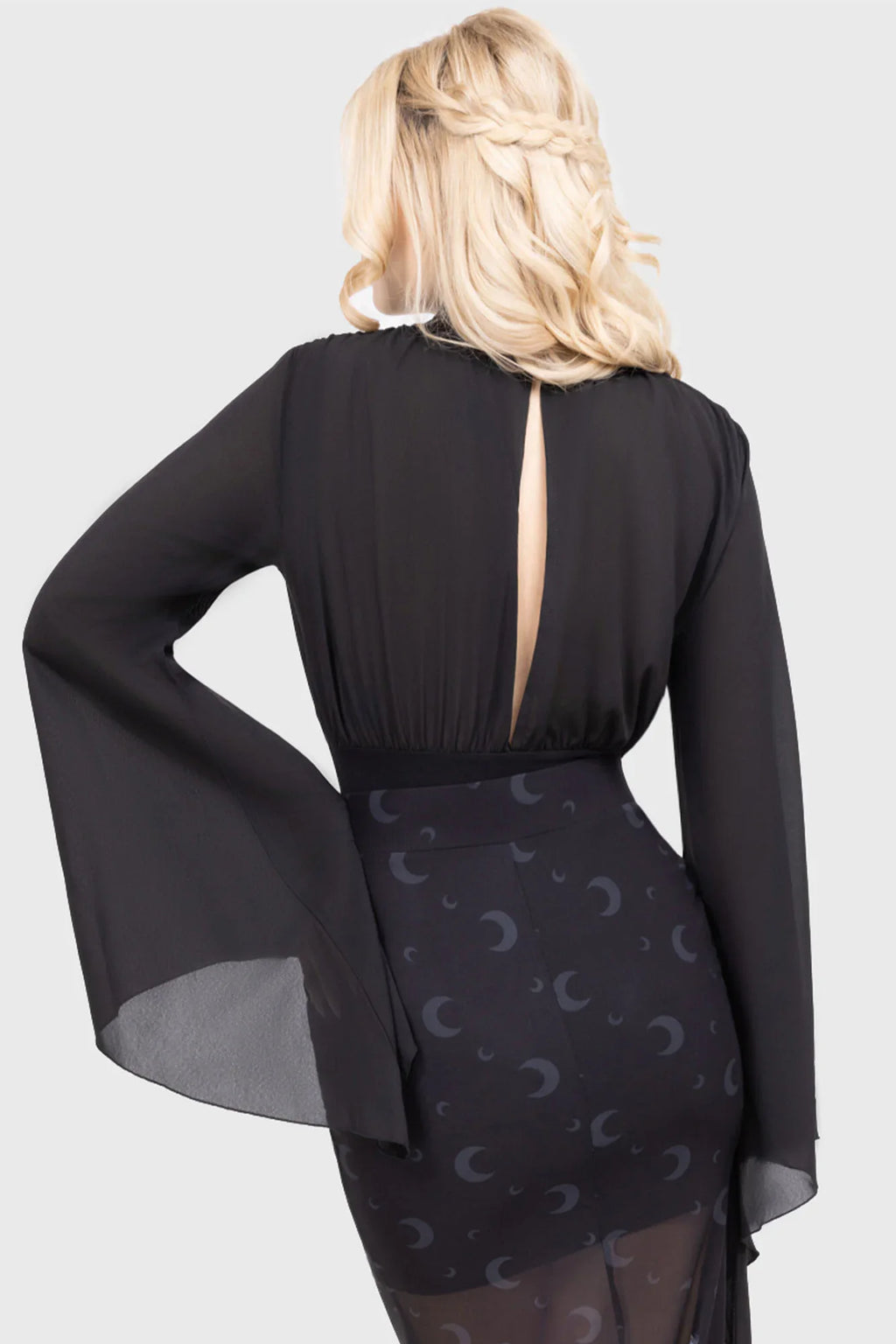 Killstar Astralune High Neck Top – Flared Sleeve Gothic Blouse