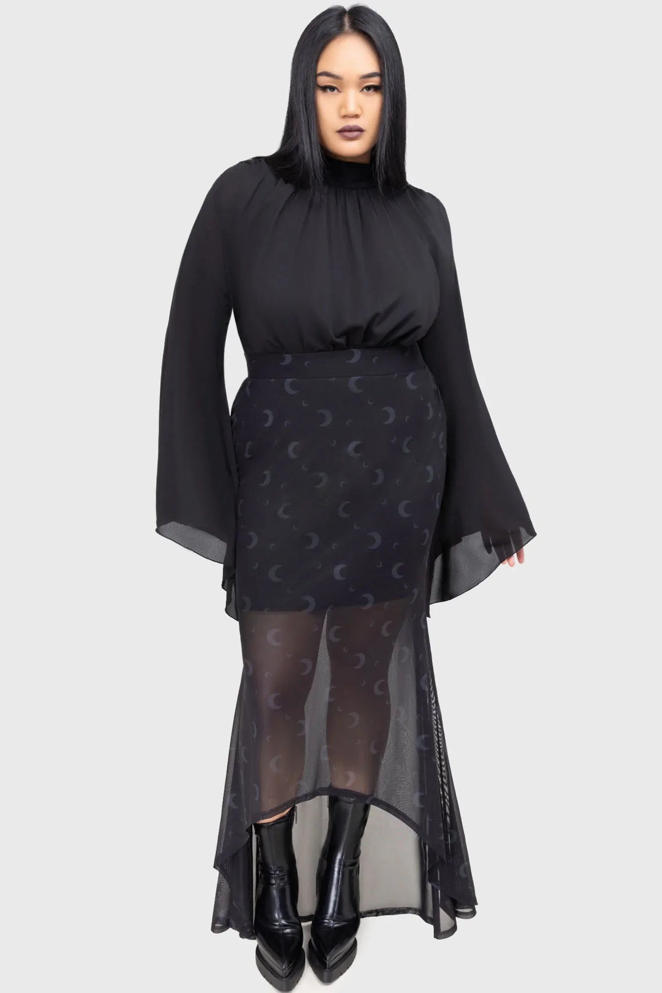 Killstar Astralune High Neck Top – Flared Sleeve Gothic Blouse
