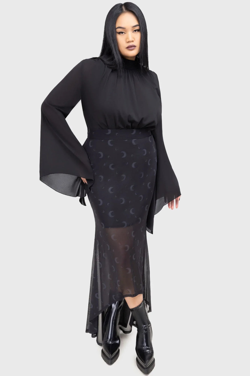 Killstar Astralune High Neck Top – Flared Sleeve Gothic Blouse