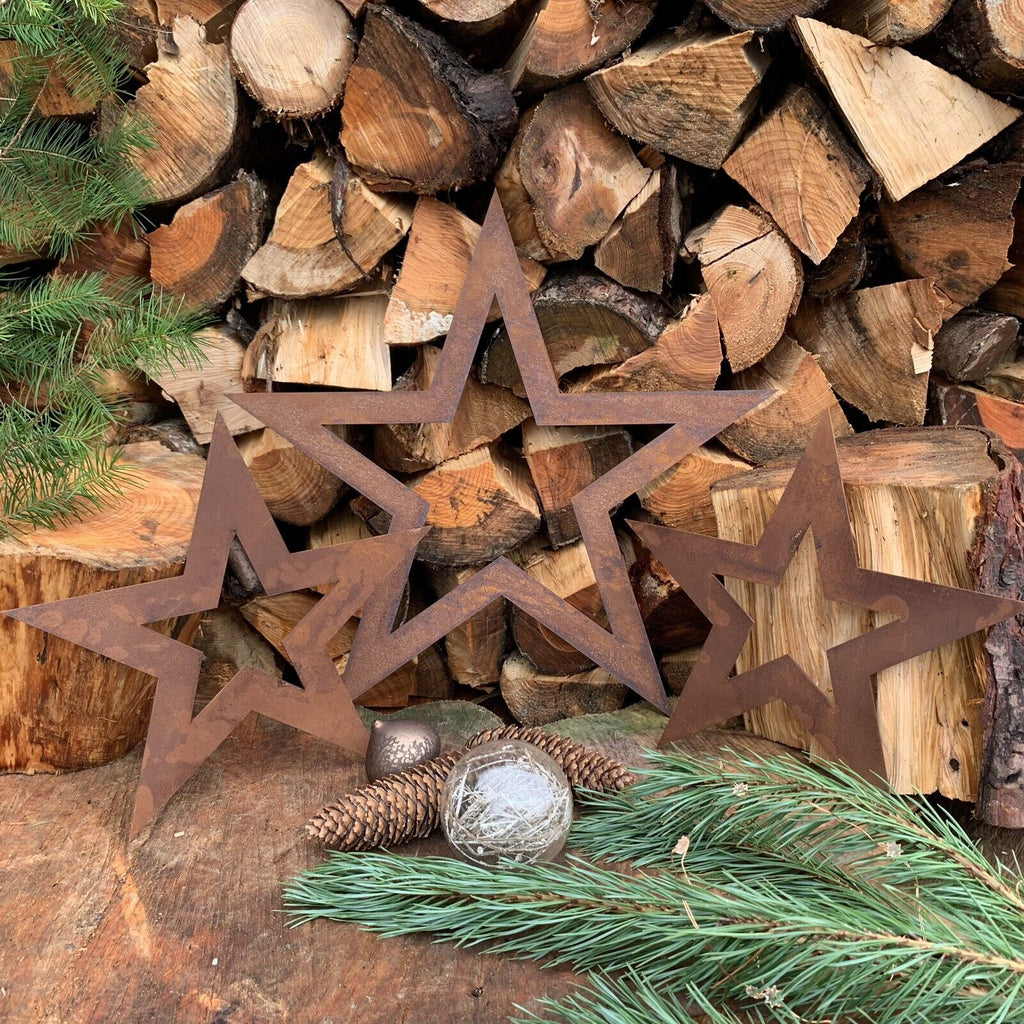 Rustic Warehouse Norfolk Set of 3 Rusty Metal Stars Garden Wall Decor