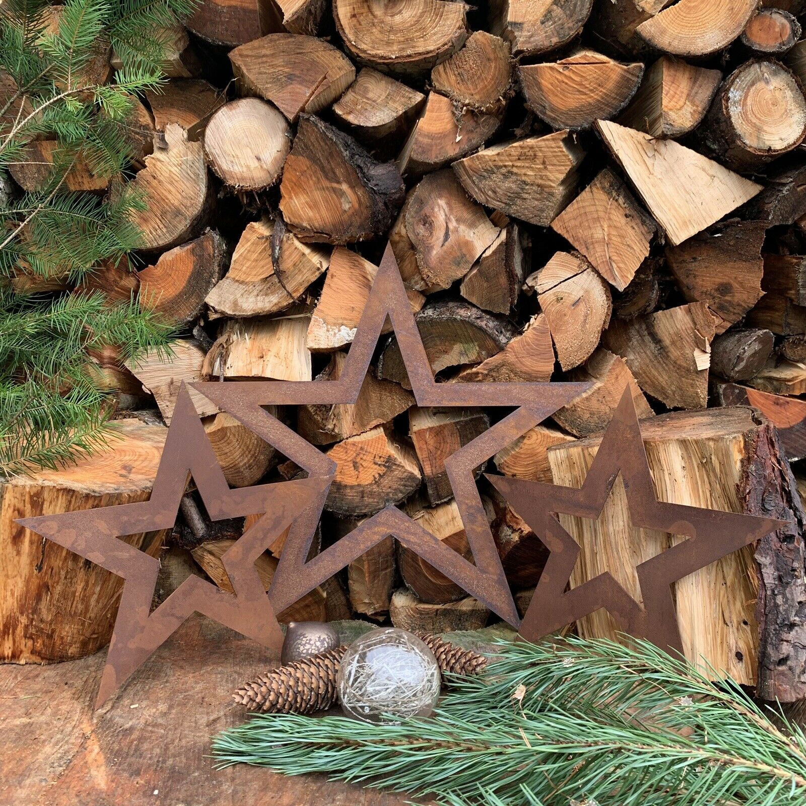 Rustic Warehouse Norfolk Set of 3 Rusty Metal Stars Garden Wall Decor