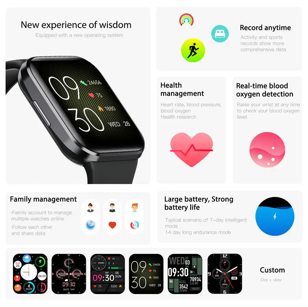 Waterproof Smart Fitness Watch – Heart Rate, Step, and Sleep Tracker (Unisex)