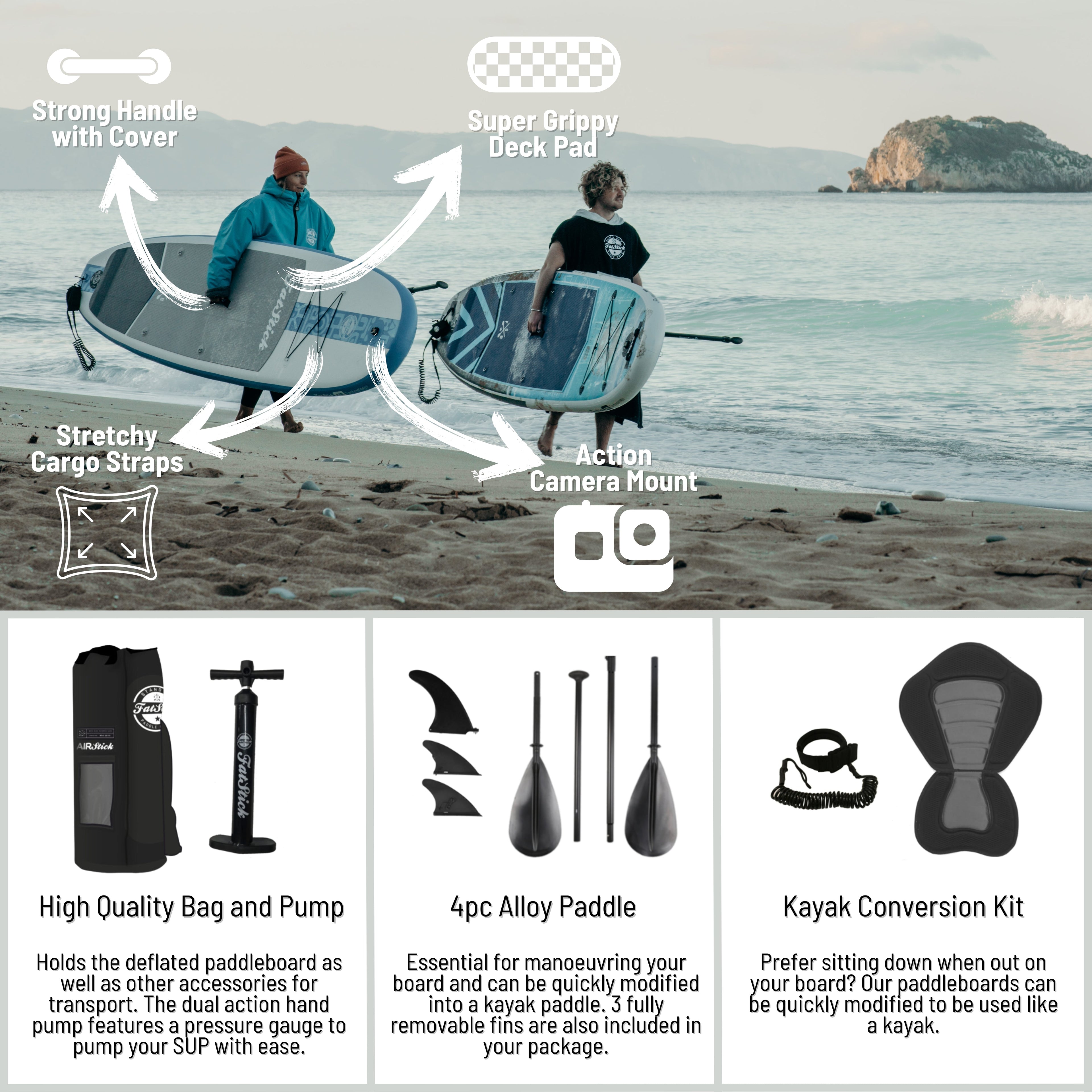 FatStick AirStick 10'6 Inflatable Stand Up Paddle Board Kayak Hybrid