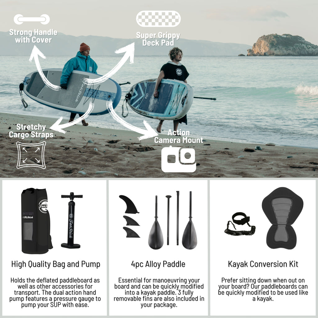 FatStick AirStick 10'6 Inflatable Paddle Board & Kayak Hybrid with Seat
