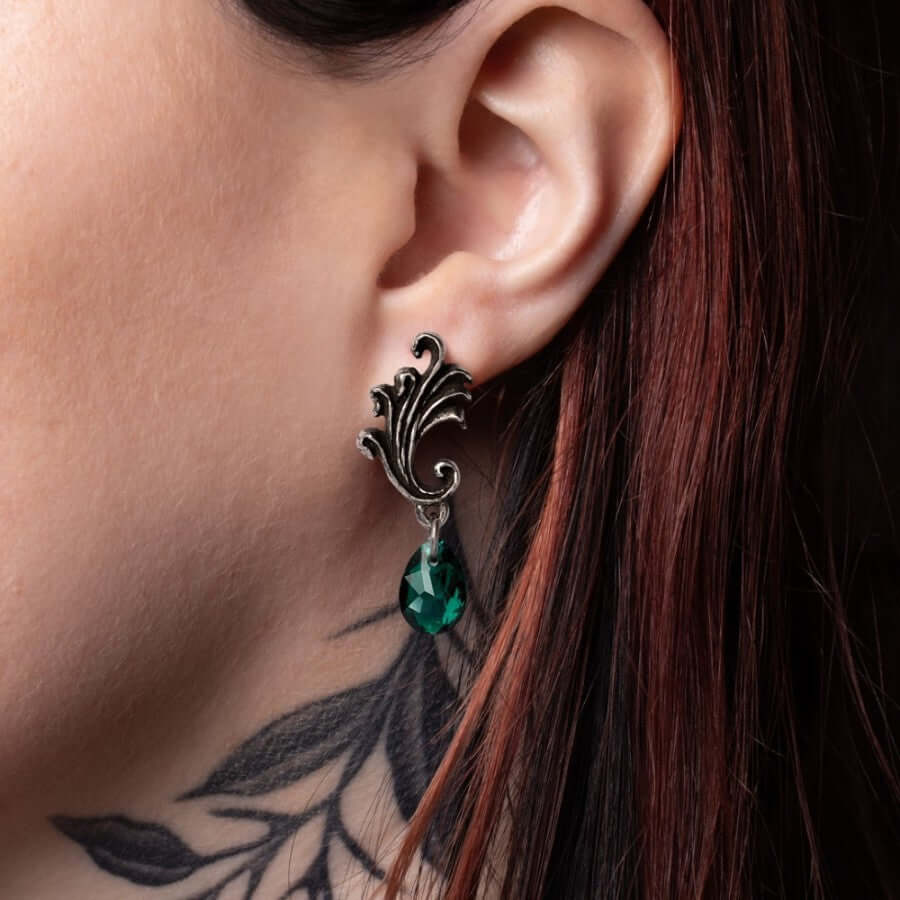 Alchemy Gothic Churchyard Earrings | Ivy Green Austrian Crystal Swirls