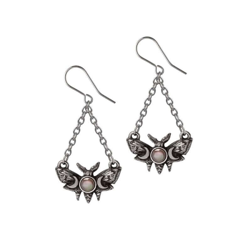 Alchemy Gothic Lunar Moth Earrings | Moon Phase Mother of Pearl Jewelry