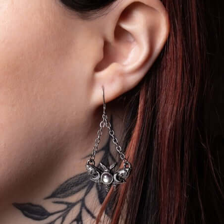 Alchemy Gothic Lunar Moth Earrings | Moon Phase Mother of Pearl Jewelry