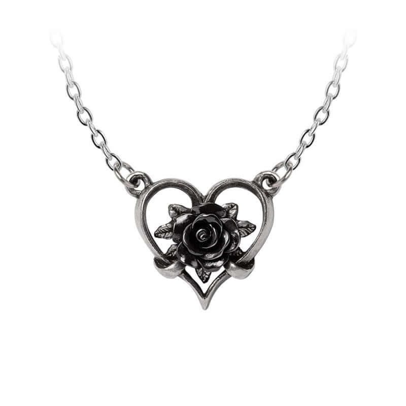 Alchemy Gothic Heart of Blackness Necklace | Black Rose Gothic Jewelry