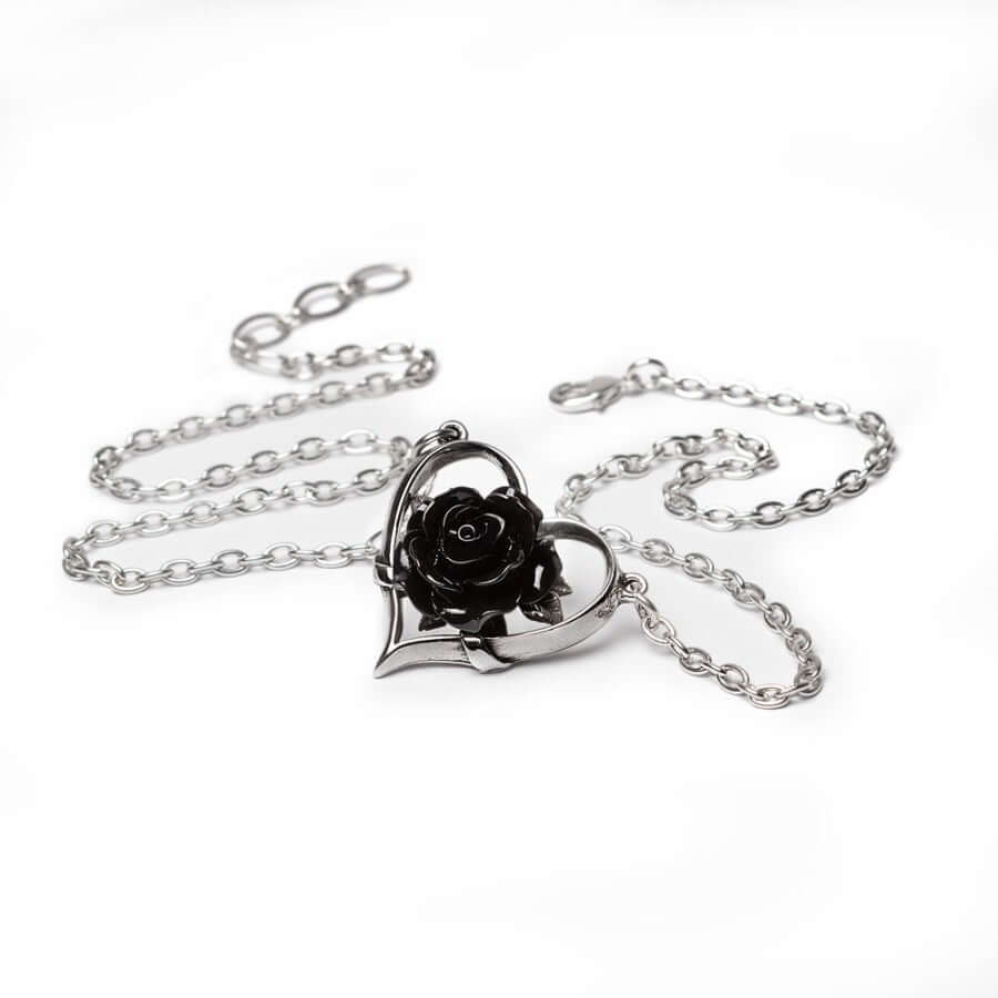 Alchemy Gothic Heart of Blackness Necklace | Black Rose Gothic Jewelry