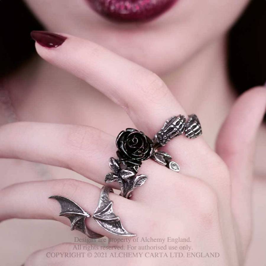 Alchemy Gothic Wild Black Rose Ring - Fine English Pewter Jewelry