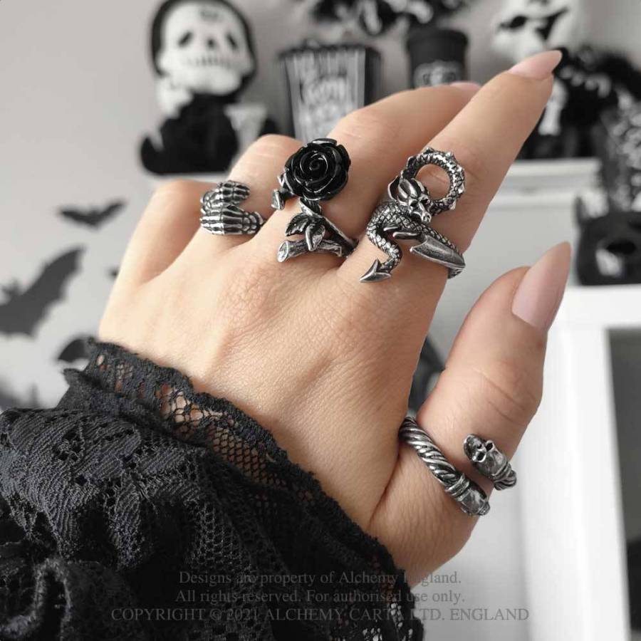Alchemy Gothic Wild Black Rose Ring - Fine English Pewter Jewelry
