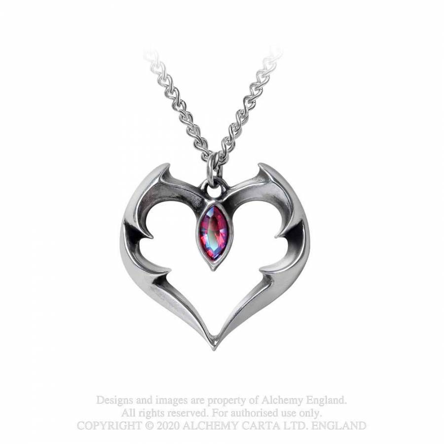 Alchemy Gothic Batheart Pendant Necklace | Red Swarovski Crystal Pewter