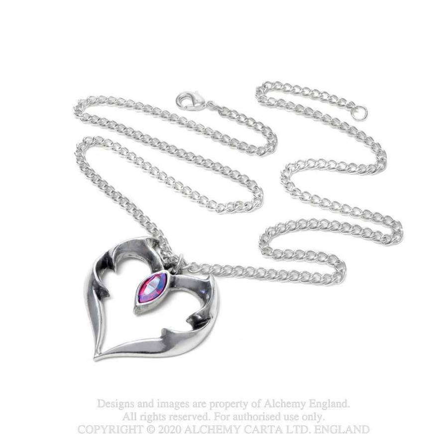 Alchemy Gothic Batheart Pendant Necklace | Red Swarovski Crystal Pewter
