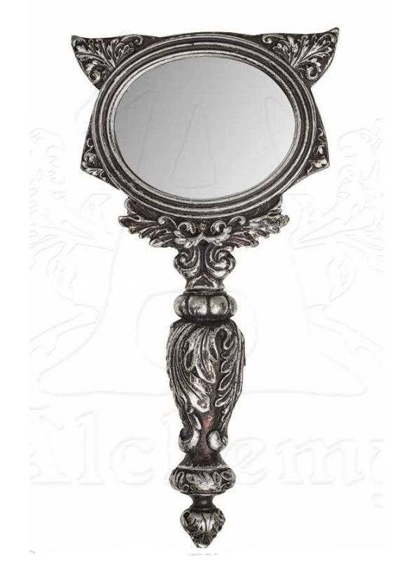 Alchemy Gothic Sacred Cat Hand Mirror | Silver Bastet Egyptian Decor