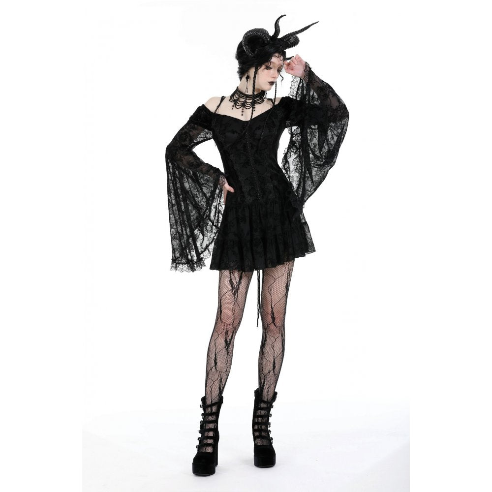 Dark In Love Alora Lace Off Shoulder Dress – Flared Sleeve Goth Style