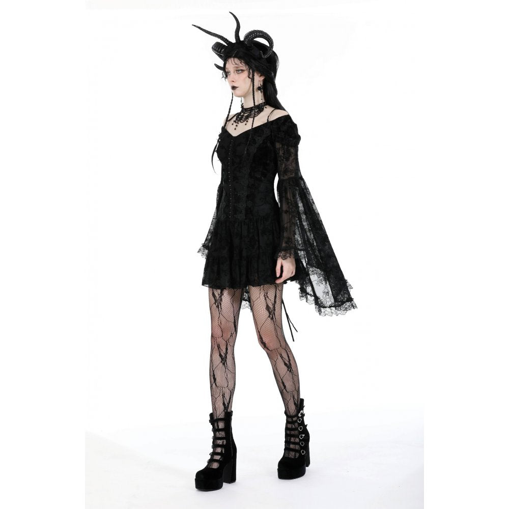 Dark In Love Alora Lace Off Shoulder Dress – Flared Sleeve Goth Style