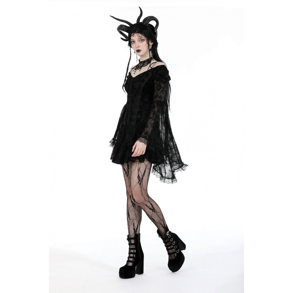 Dark In Love Alora Lace Off Shoulder Dress – Flared Sleeve Goth Style