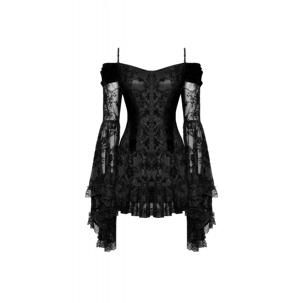 Dark In Love Alora Lace Off Shoulder Dress – Flared Sleeve Goth Style