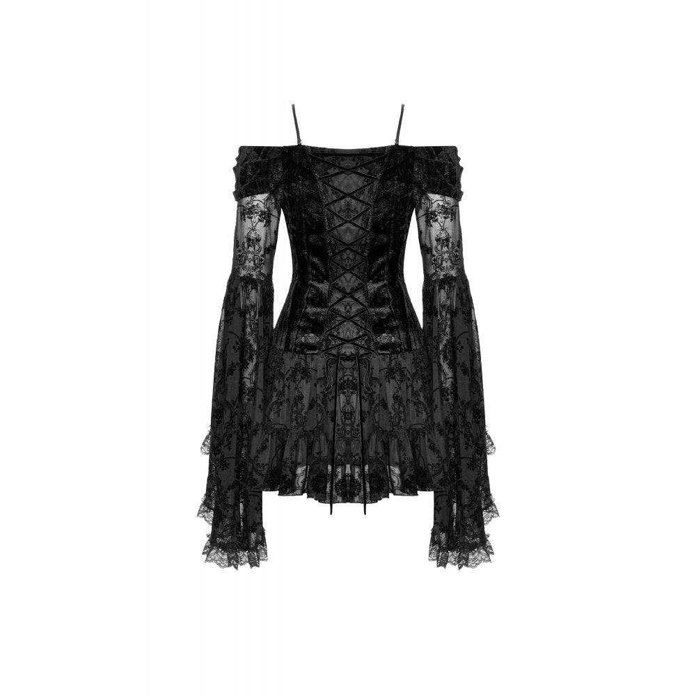 Dark In Love Alora Lace Off Shoulder Dress – Flared Sleeve Goth Style