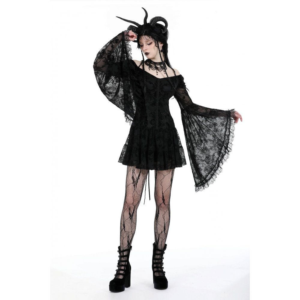 Dark In Love Alora Lace Off Shoulder Dress – Flared Sleeve Goth Style