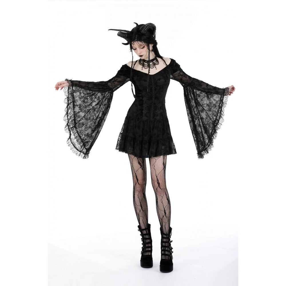 Dark In Love Alora Lace Off Shoulder Dress – Flared Sleeve Goth Style