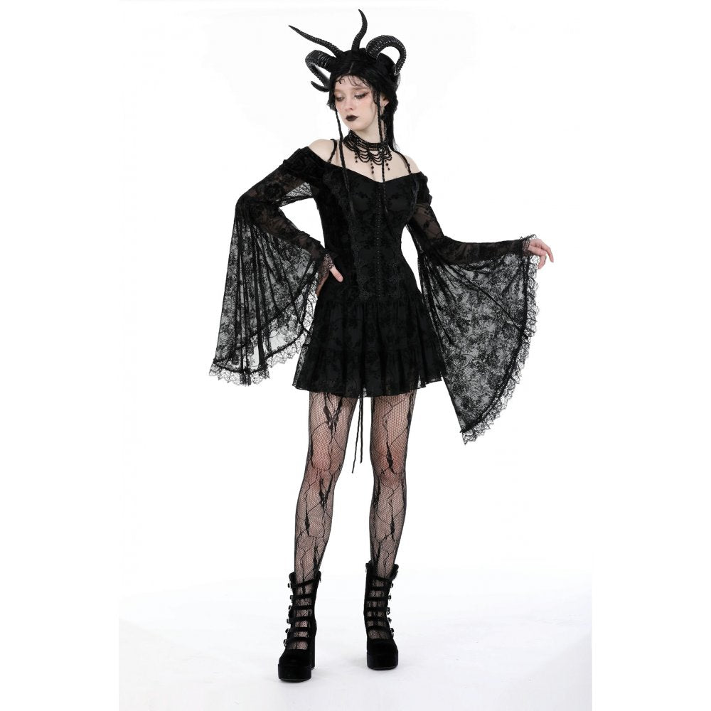 Dark In Love Alora Lace Off Shoulder Dress – Flared Sleeve Goth Style