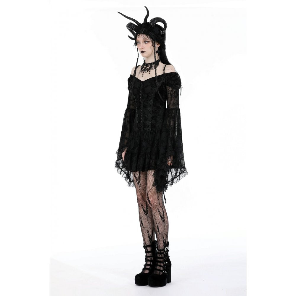 Dark In Love Alora Lace Off Shoulder Dress – Flared Sleeve Goth Style