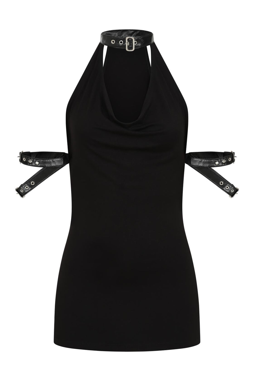 Necessary Evil Aphrodite Plunge Cowl Neck Top - Faux Leather Gothic