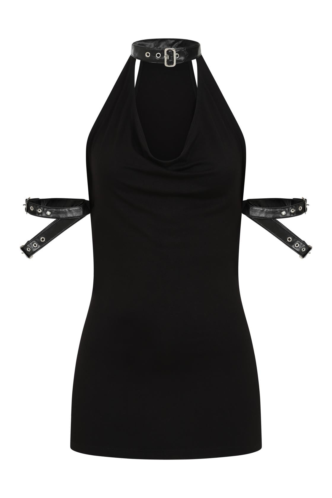 Necessary Evil Aphrodite Plunge Cowl Neck Top - Faux Leather Gothic